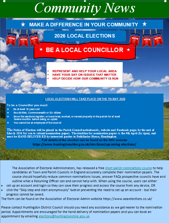 Poster encouraging people to become councillors in the 2026 UK local elections, with details and nomination information.